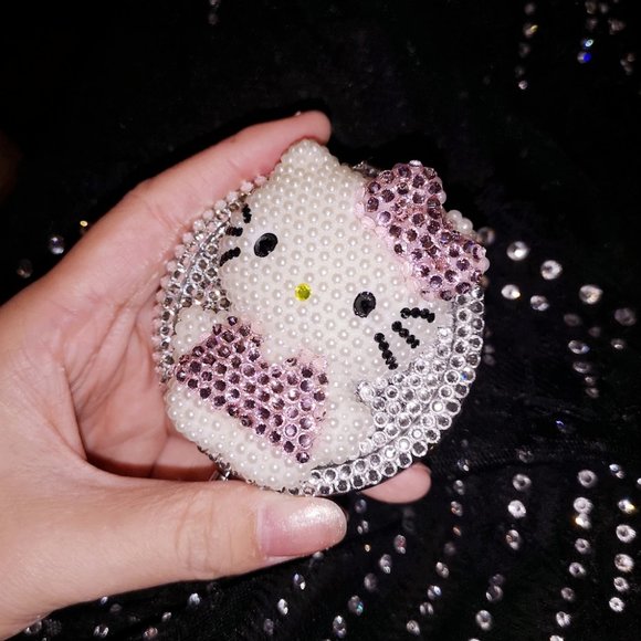 Handmade Other - Hello Kitty Face Foldable Rhinestone Compact Mirror Two/Side Y2K New Handmade